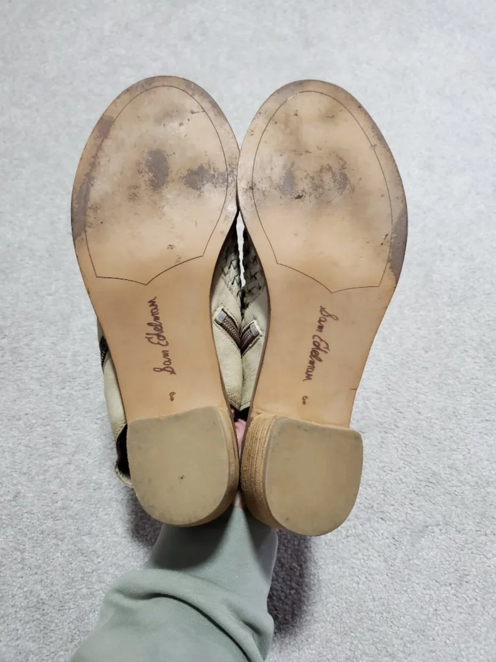 SAM EDELMAN Cooper Woven Leather Sandals Shooties Peep Toe Heels Cream Women's 8 - Picture 8 of 14
